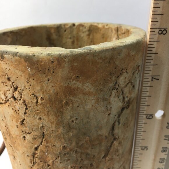 Rustic Stoneware 8" Tall Vase Metal Handles Textured Surface Home Decor - Picture 7 of 7